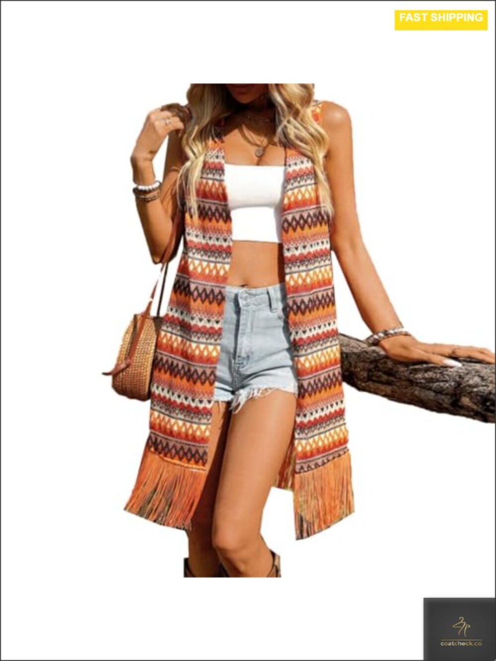 Women's Sleeveless Knit Fringe Sweater Vest Cardigan Boho Long Duster
